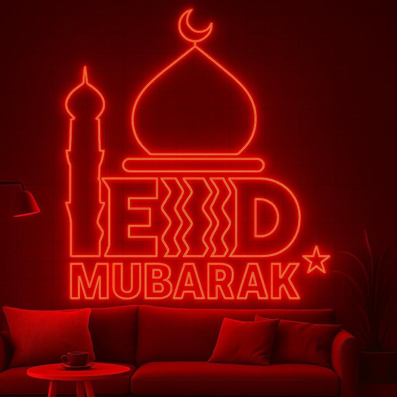 Horoof Home ضوء حائط LED عيد مبارك - ديكور مسجد أكريليك أحمر - Image 2