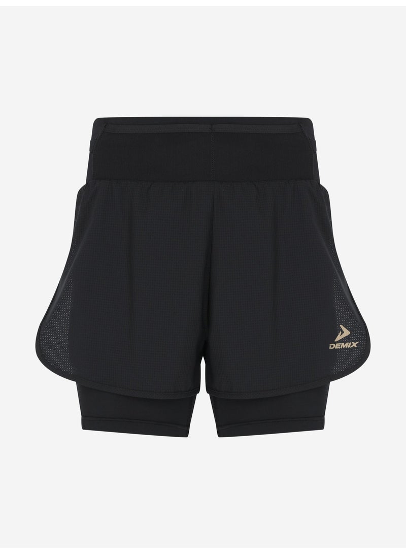 Demix Women’s Running Shorts - Demix Trail Black Lightweight & Breathable 2-in-1 Shorts with Moisture-Wicking Fabric & Multiple Pockets - Image 1