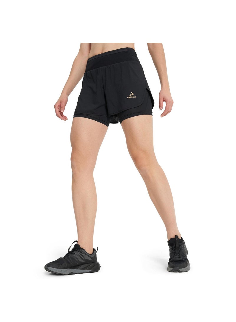 Demix Women’s Running Shorts - Demix Trail Black Lightweight & Breathable 2-in-1 Shorts with Moisture-Wicking Fabric & Multiple Pockets - Image 5