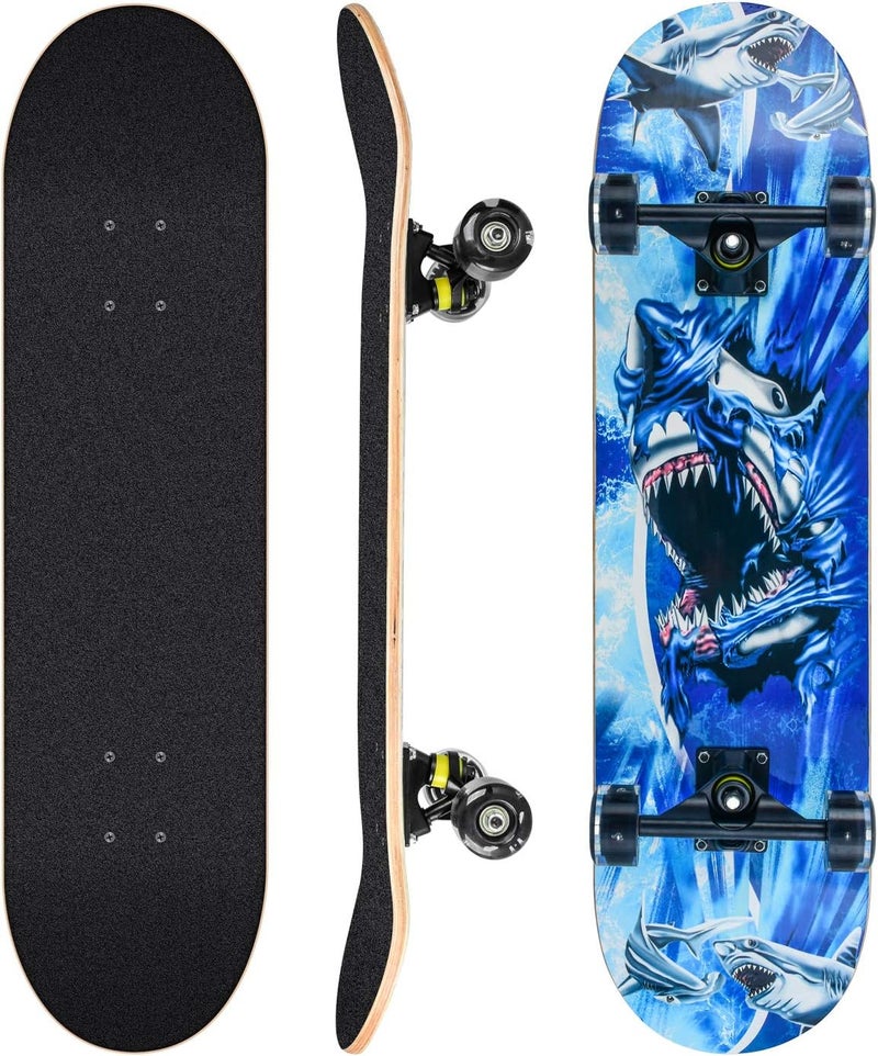 cdsnxore Skateboards for Beginners, 31 x 8 inch Complete Skateboard for Kids Teens Adults, 8 Layer Maple Double Kick Deck Concave Cruiser Trick Skateboard with Multifunction Skate - Image 1