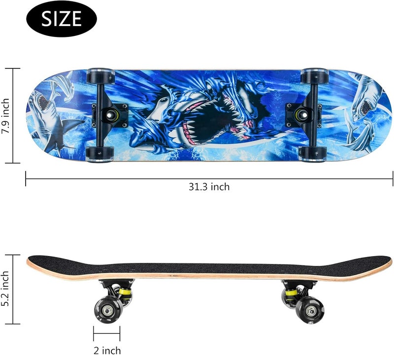 cdsnxore Skateboards for Beginners, 31 x 8 inch Complete Skateboard for Kids Teens Adults, 8 Layer Maple Double Kick Deck Concave Cruiser Trick Skateboard with Multifunction Skate - Image 2