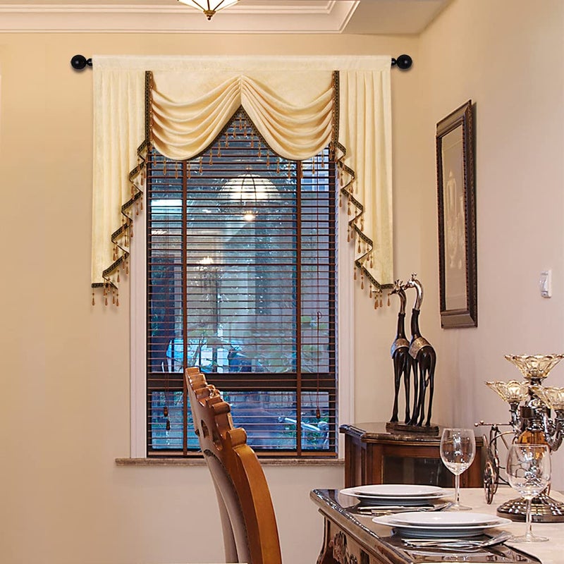 ELKCA Jacquard Waterfall Valance with Luxury Beads Beige Window Curtains Valance for Living RoomRod Pocket1 Panel BeigeW59