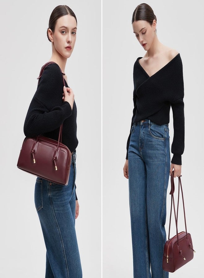 Peacocktion Swing Zip Shoulder Bag for Women Vegan Leather Trendy Hobo Purses Handbags for Everyday Travel Burgundy Red - Image 2