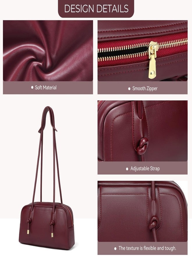 Peacocktion Swing Zip Shoulder Bag for Women Vegan Leather Trendy Hobo Purses Handbags for Everyday Travel Burgundy Red - Image 5