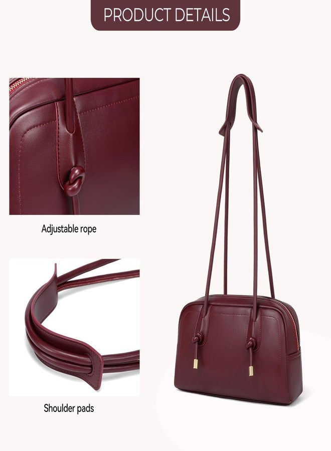 Peacocktion Swing Zip Shoulder Bag for Women Vegan Leather Trendy Hobo Purses Handbags for Everyday Travel Burgundy Red - Image 4