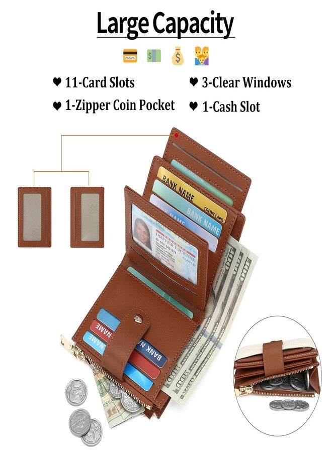 GAEKEAO Small Women Wallet Slim RFID Blocking Leather Bifold Compact Card Holder Wallet for Women with Zipper Change Pocket 3 ID Window - Image 2