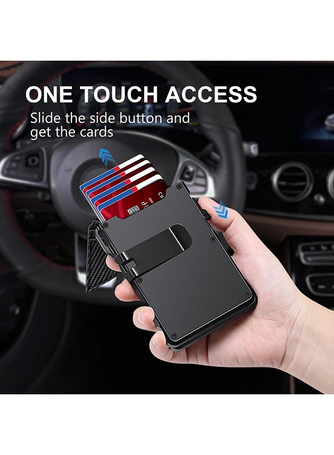 Arabest محفظة إير تاج للرجال، محفظة ذكية للرجال لإير تاج مع حماية RFID، حافظة بطاقات ائتمان ألومنيوم قابلة للطي بتصميم بسيط، تستوعب 12+ بطاقة مع نافذة للهوية، هدية للرجال، لا تشمل إير تاج، كربون أزرق - Image 2