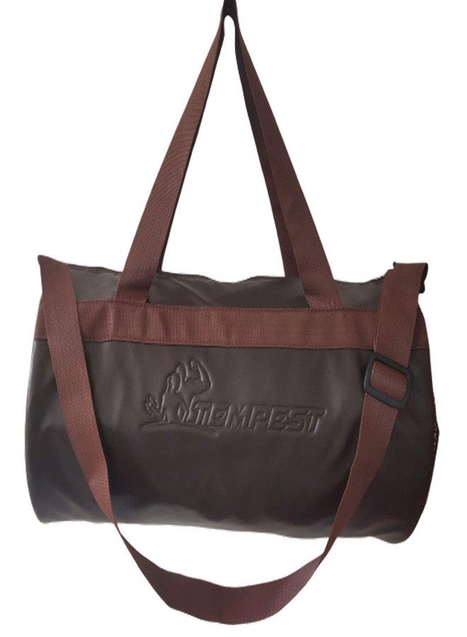TEMPEST Leatherite Gym Bag Duffel Bag Emboss Logo (Brown) - Image 1