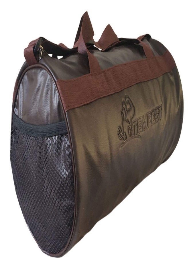 TEMPEST Leatherite Gym Bag Duffel Bag Emboss Logo (Brown) - Image 4