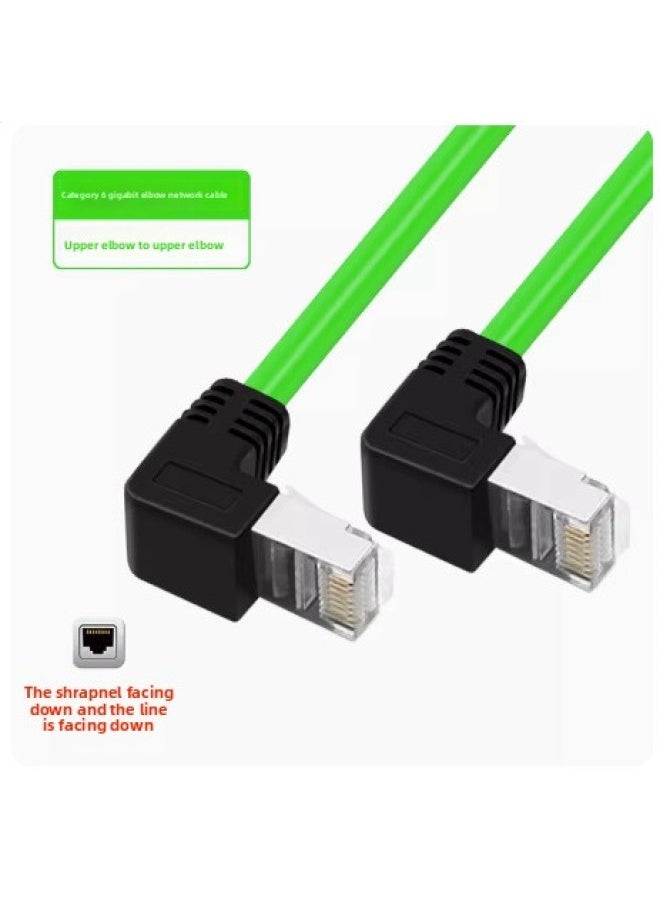 Generic Super Six-class Network Cable Elbow High Flexible Drag Chain Shield Gigabit Industrial Camera Network Cable Office Router Network Jumper-Color:Green (up Bend To Up Bend)-Line Length:3 Meters  - Image 1