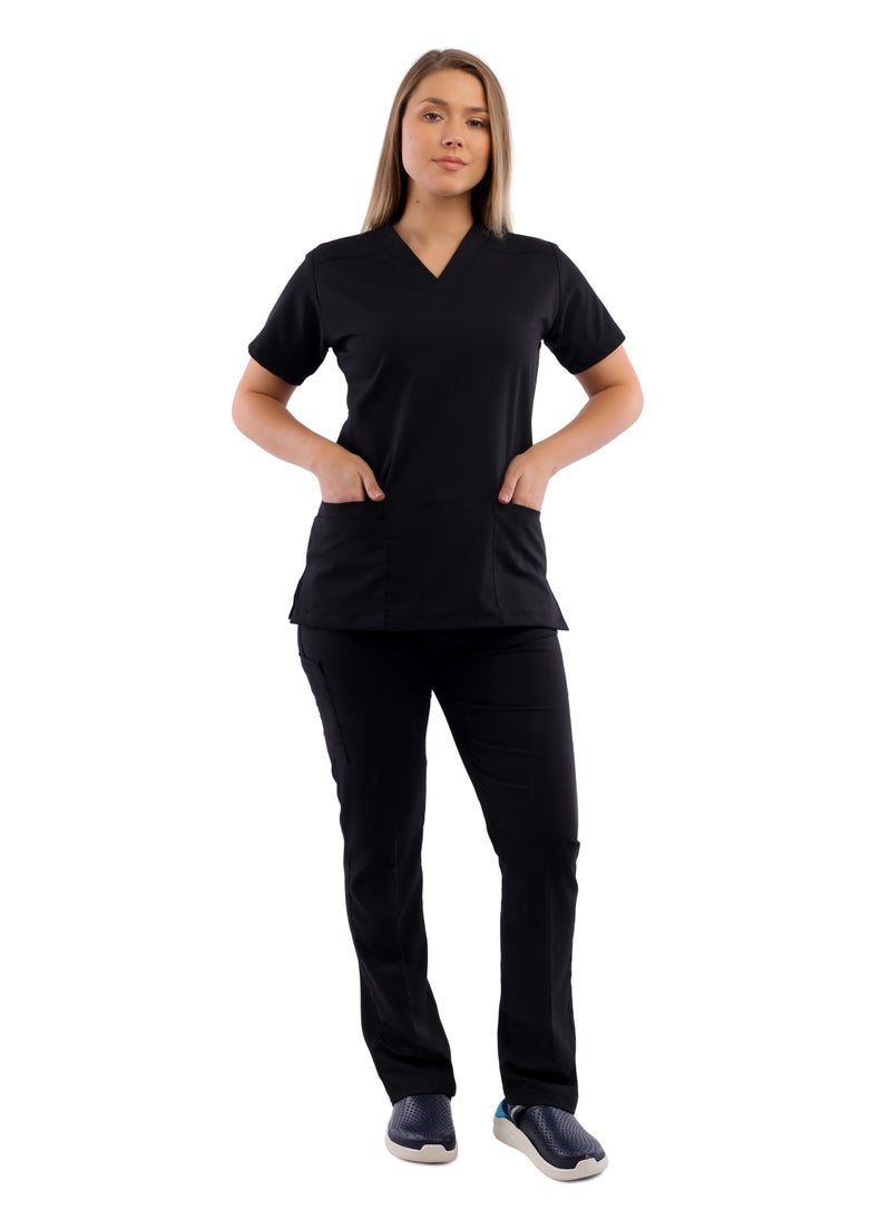APEX Premium Scrub 1/2 Sleeve Female Black Medi-Tex  - Image 1
