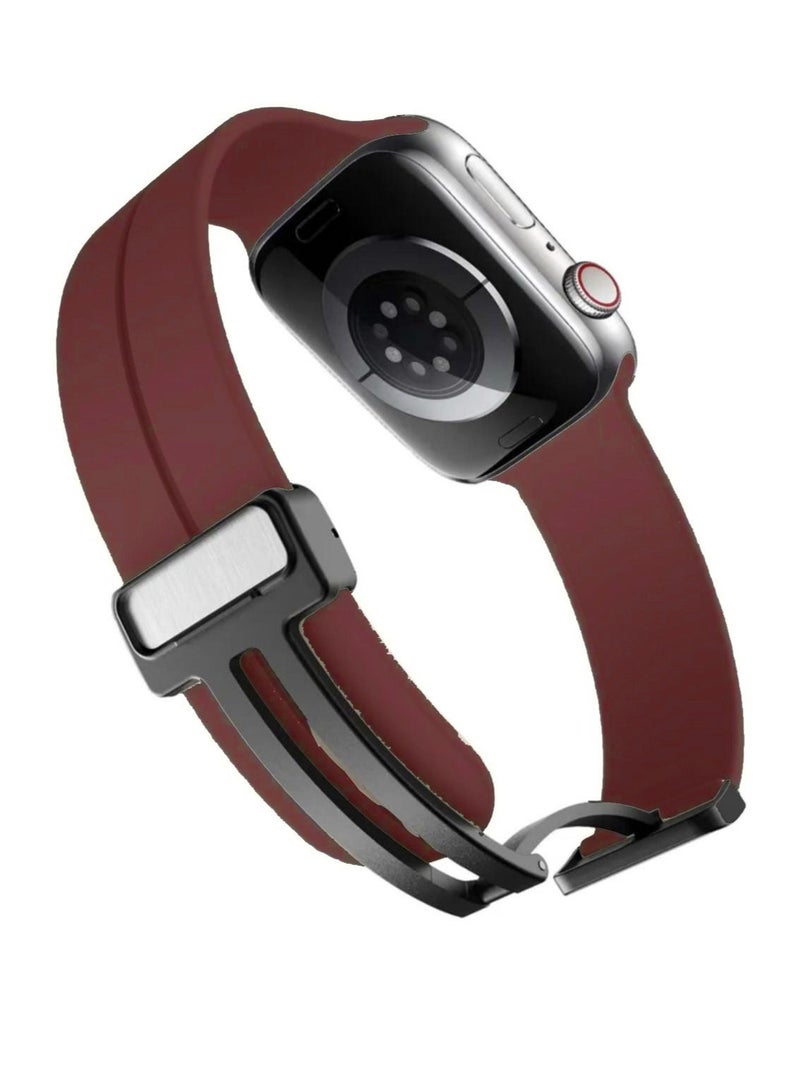 سوار ساعة ابل بقفل مغناطيسي شكل عصري مقاس 42/44/45/49 لون خمري - Image 3