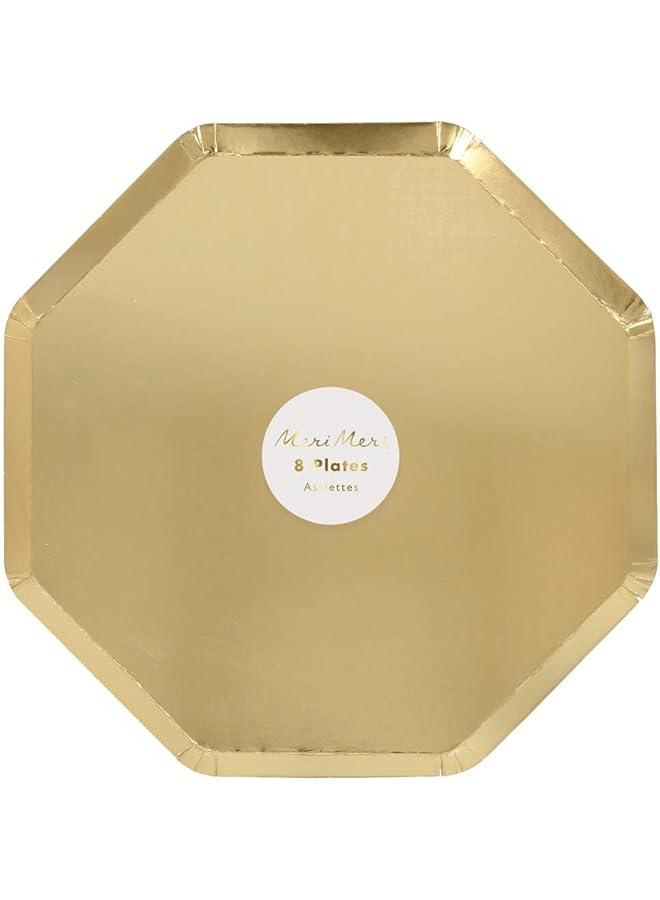 ميري ميري أطباق ورقية ذهبية معدنية للاستخدام مرة واحدة، لوازم حفلات أعياد الميلاد وحفلات استقبال المولود الجديد وحفلات الزفاف، مقاس كبير 10.25 × 10.25 بوصة، عبوة من 8 قطع - Image 2