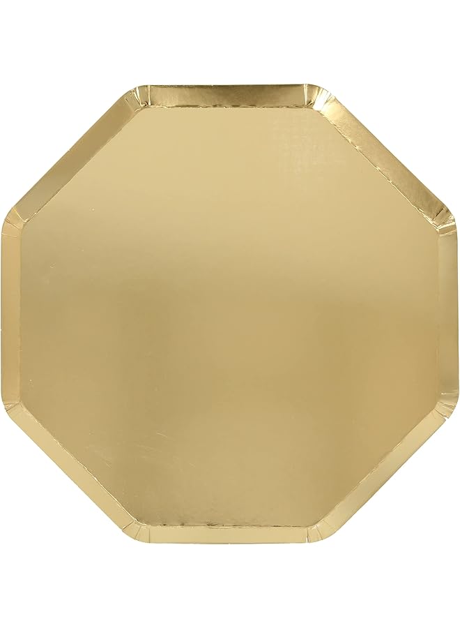 ميري ميري أطباق ورقية ذهبية معدنية للاستخدام مرة واحدة، لوازم حفلات أعياد الميلاد وحفلات استقبال المولود الجديد وحفلات الزفاف، مقاس كبير 10.25 × 10.25 بوصة، عبوة من 8 قطع - Image 1