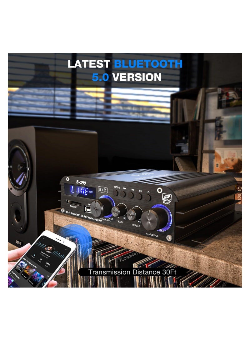 S-299 4.1CH Bluetooth Power Amplifier Active Subwoofer Output (NOT Passive Subwoofer), Max 800W RMS 40W x 4 Subwoofer Amplifier Hi-Fi Integrated Mini Speaker Amp Audio Sub Bass Amp (UK Regulatory) - Image 2