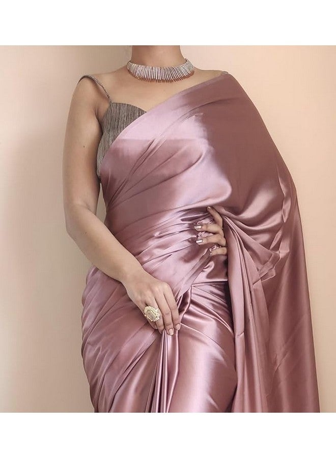 Shiv Textiles Women's Soft Rose Gold Satin Ready To Wear Saree Bollywood Designer Hand Work Tassels With Unstiched Blouse. (Pink-1) - Image 5