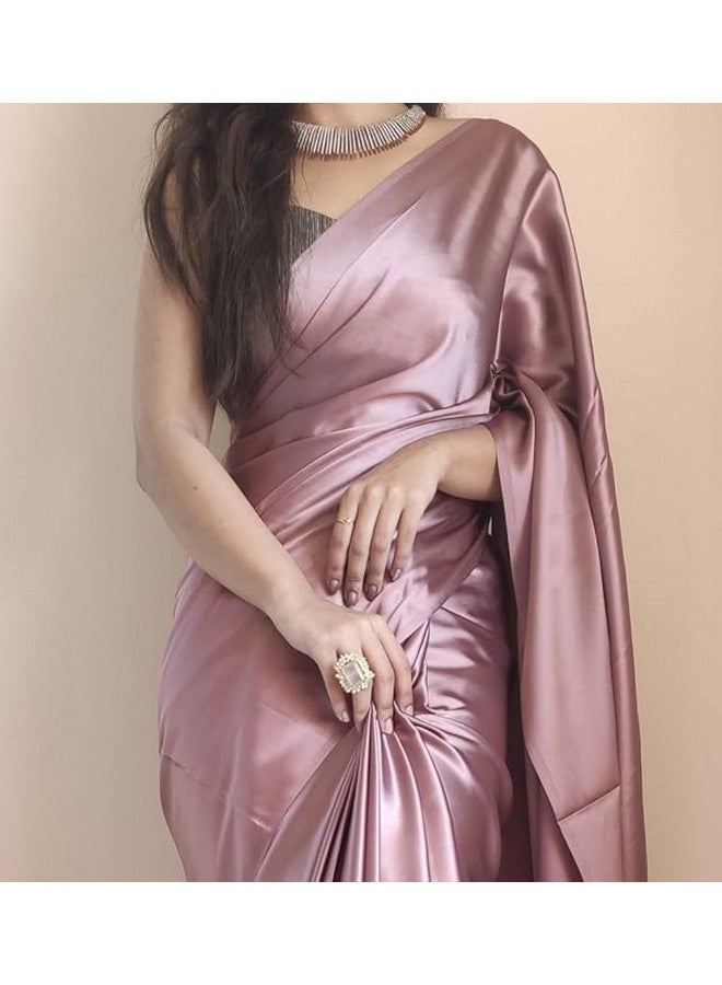 Shiv Textiles Women's Soft Rose Gold Satin Ready To Wear Saree Bollywood Designer Hand Work Tassels With Unstiched Blouse. (Pink-1) - Image 3