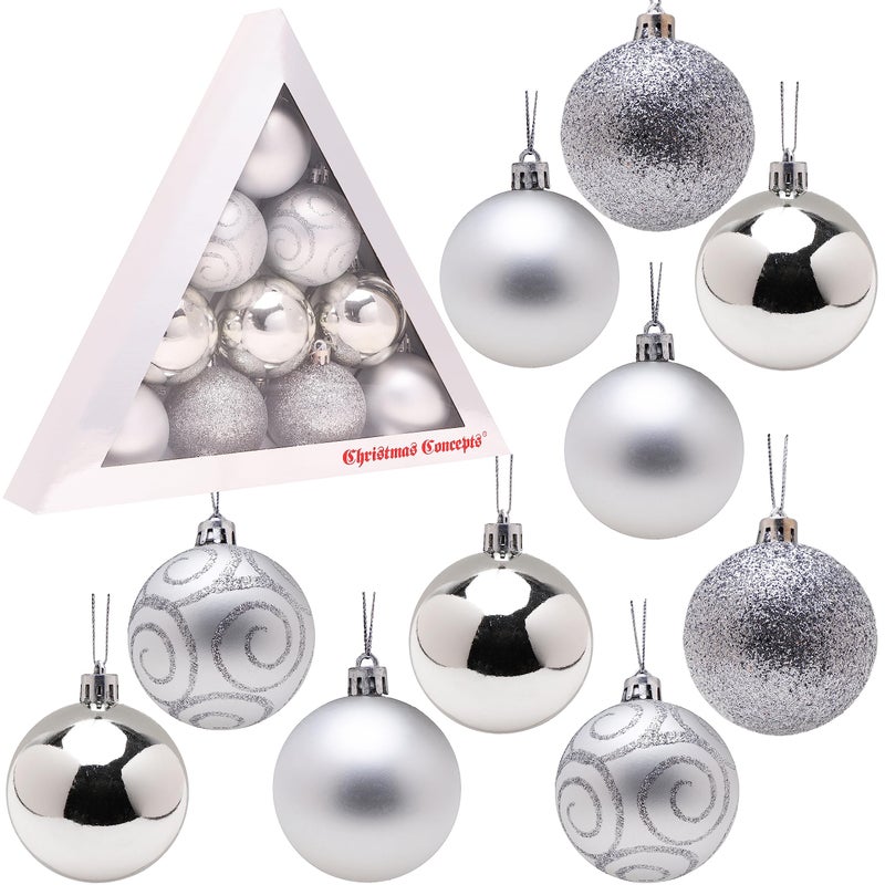 Christmas Concepts Pack of 1060mm Christmas Tree Baubles  Shiny Matte  Glitter Decorated Baubles Silver