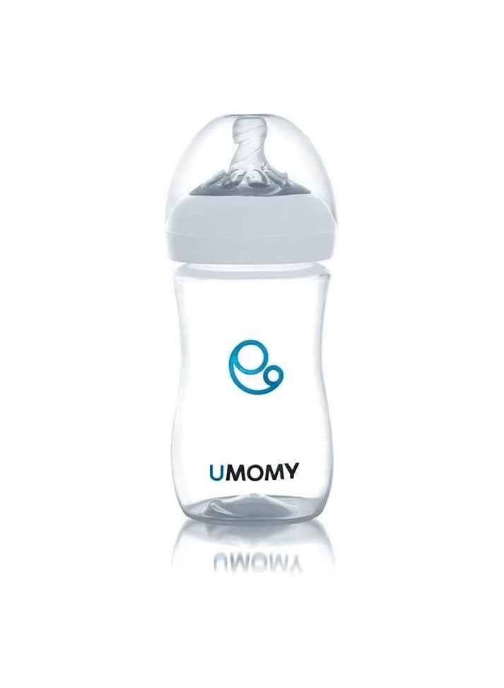 Umomy 12M Baby Bottles for Newborn, PP Anti-Colic Infant Bottles, Silicone Rubber Teat, Wide Neck Breast-Like Nipple, BPA Free Max Flow, 330ml, White 
