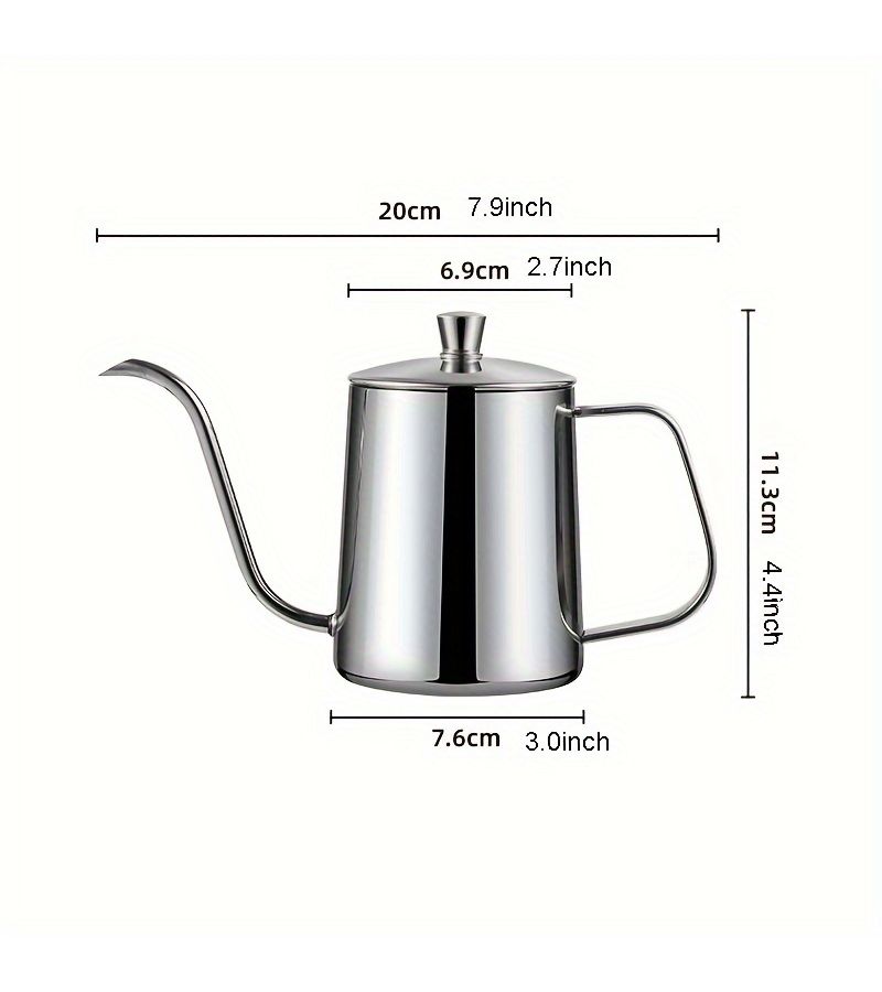Silvery 350ml Stainless Steel Gooseneck Coffee Pot Fine Spout Pour Over Kettle Kitchenware Household Supplies - Image 1