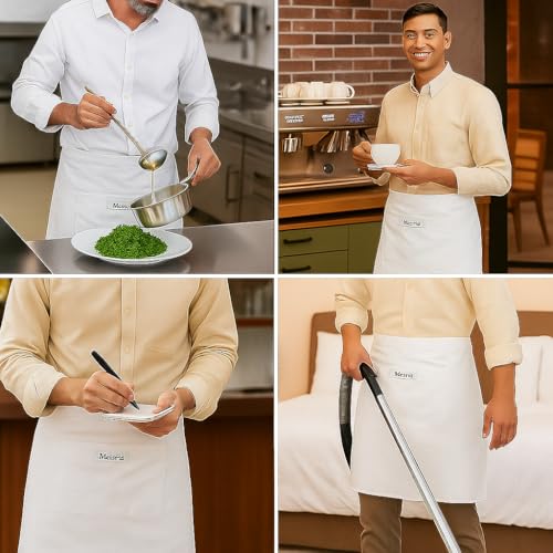 MAKSTILE Unisex Cotton Waist Apron with Front Pocket - Half Apron for Hotel Staff, Waiters, Restaurant, Kitchen, Mechanic, Tool Use - 27x25 Inches(White) - Image 3
