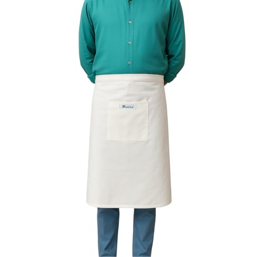MAKSTILE Unisex Cotton Waist Apron with Front Pocket - Half Apron for Hotel Staff, Waiters, Restaurant, Kitchen, Mechanic, Tool Use - 27x25 Inches(White) - Image 1
