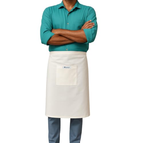 MAKSTILE Unisex Cotton Waist Apron with Front Pocket - Half Apron for Hotel Staff, Waiters, Restaurant, Kitchen, Mechanic, Tool Use - 27x25 Inches(White) - Image 2
