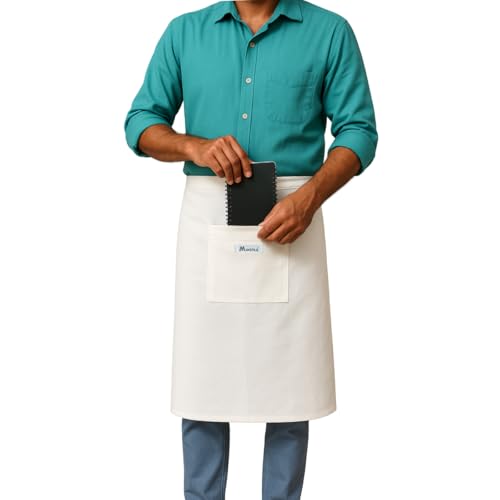 MAKSTILE Unisex Cotton Waist Apron with Front Pocket - Half Apron for Hotel Staff, Waiters, Restaurant, Kitchen, Mechanic, Tool Use - 27x25 Inches(White) - Image 4