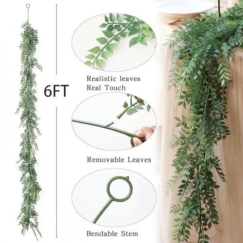 Mizii Artificial Vines Garland 6 Feet Fake Vine with Green Leaves Realistic Greenery Garland Faux Hanging Plants Greenery Decorations for Wedding Table Centerpieces Fireplace Mantle Room Decor - Image 2