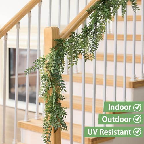 Mizii Artificial Vines Garland 6 Feet Fake Vine with Green Leaves Realistic Greenery Garland Faux Hanging Plants Greenery Decorations for Wedding Table Centerpieces Fireplace Mantle Room Decor - Image 5