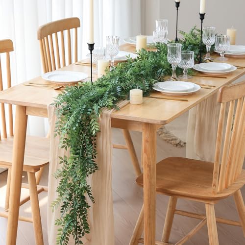 Mizii Artificial Vines Garland 6 Feet Fake Vine with Green Leaves Realistic Greenery Garland Faux Hanging Plants Greenery Decorations for Wedding Table Centerpieces Fireplace Mantle Room Decor - Image 3