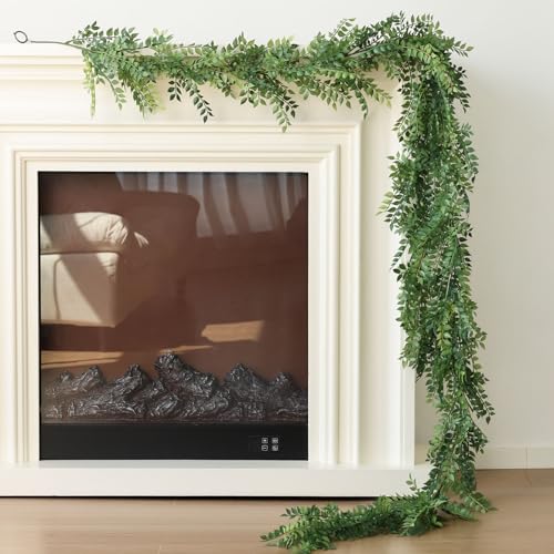Mizii Artificial Vines Garland 6 Feet Fake Vine with Green Leaves Realistic Greenery Garland Faux Hanging Plants Greenery Decorations for Wedding Table Centerpieces Fireplace Mantle Room Decor - Image 1
