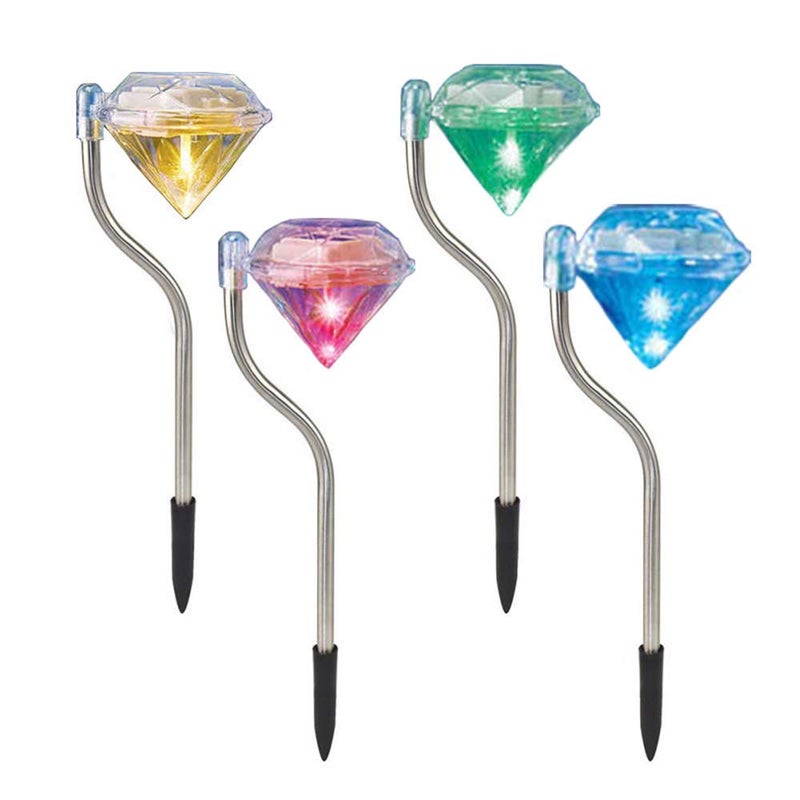 4 Packs Solar LED Garden Lights Outdoor Diamond Stake Lights Landscape Lighting 7 Color Changing Stainless Steel