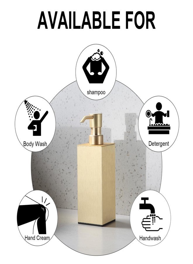 BGL Soap Dispenser Brushed Brass, Refillable Square Soap Dispenser with Premium Aluminium, Rustproof Countertop Soap Dispenser for Bathroom, Kitchen, Home, Hotel - 240 ML - Image 3