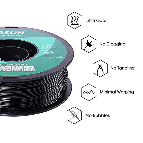 eSUN 3D 1.75mm PETG Black Filament 1kg (2.2lb), PETG 3D Printer Filament, Dimensional Accuracy +/- 0.03 mm, 1.75mm Solid Opaque Black - Image 4