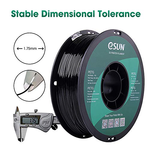 eSUN 3D 1.75mm PETG Black Filament 1kg (2.2lb), PETG 3D Printer Filament, Dimensional Accuracy +/- 0.03 mm, 1.75mm Solid Opaque Black - Image 3