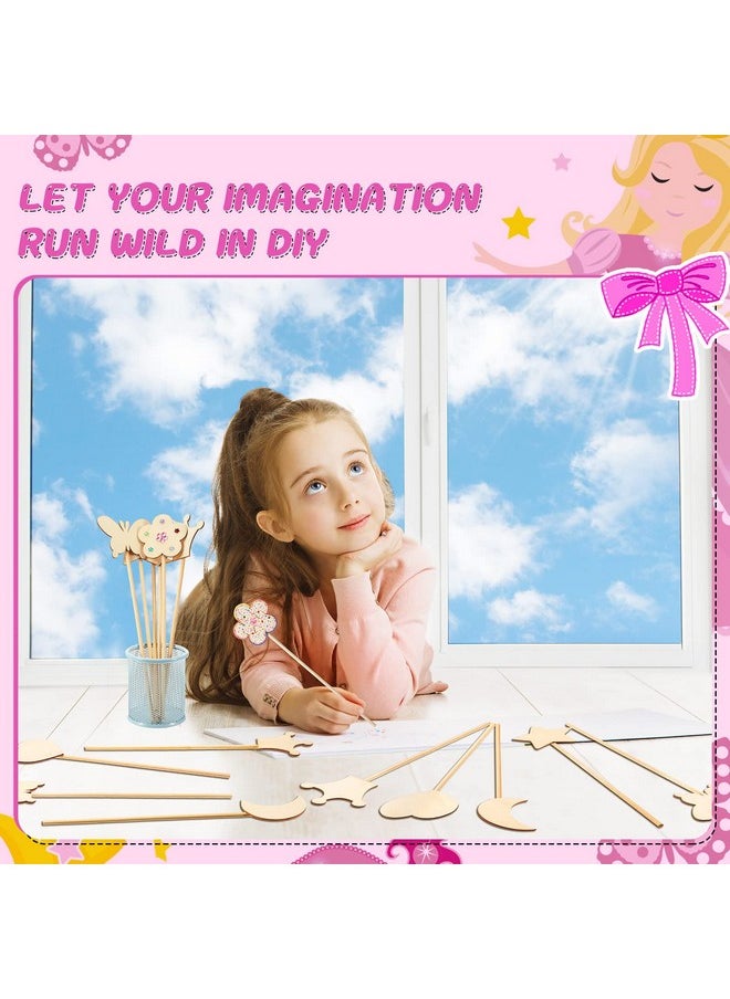 Cindeer - 42 Pcs Princess Fairy Wands Kit Include 36 Pcs Wooden Unfinished Wand Diy Princess Wand With 6 Sheet Colorful Diamond Sticker For Girls Make Your Own Princess Wand Cosplay Costume Party Favor - Image 1