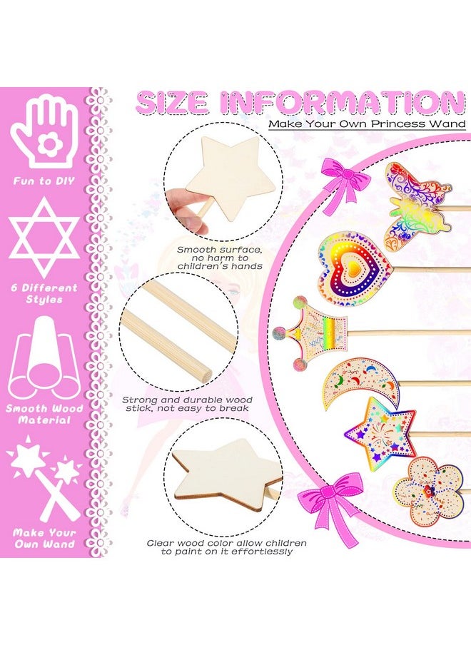 Cindeer - 42 Pcs Princess Fairy Wands Kit Include 36 Pcs Wooden Unfinished Wand Diy Princess Wand With 6 Sheet Colorful Diamond Sticker For Girls Make Your Own Princess Wand Cosplay Costume Party Favor - Image 1
