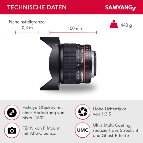 Samyang MF 8MM F3.5 HD Lens for Nikon AE, Black - Image 2