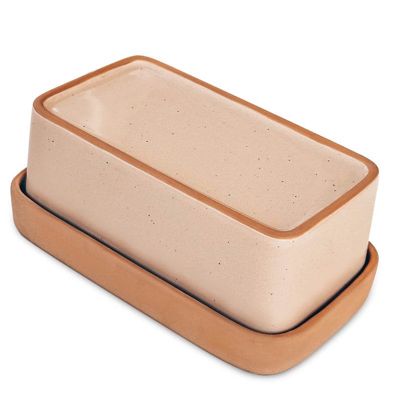Mora Ceramic Two-in-One Butter Dish with Lid, Covered Butter Crock Container to Leave on Countertop - Large Storage Keeper/Holder for Kitchen, Gifts for Her, Butter Tray For Counter - Chai - Image 1
