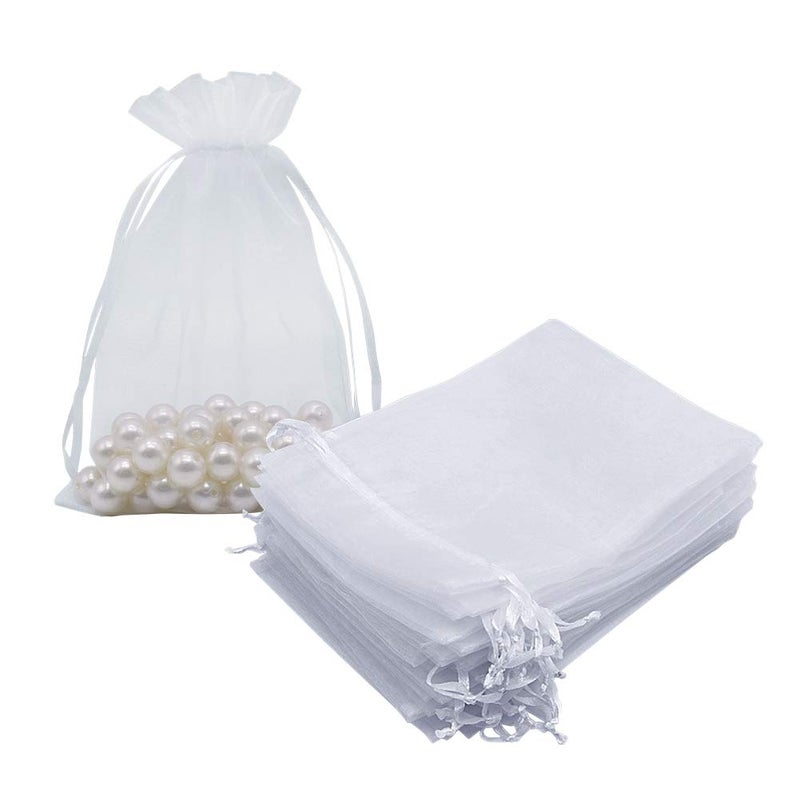 HRX Package White Organza Gift Bags 5x7 inch 100pcs Mesh Jewelry Pouches Drawstring Bags Empty Sachet for Christmas Candy Present Wedding Giveaways