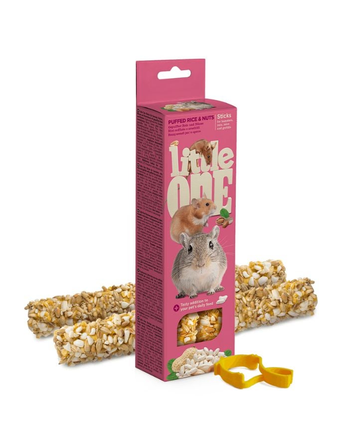 الصغير أعواد الأرز المنتفخ والمكسرات من ليتل ون للهامستر والجرذان والفئران والجرذان الصغيرة - 2 × 55 غرام - مكافآت مقرمشة صالحة للأكل