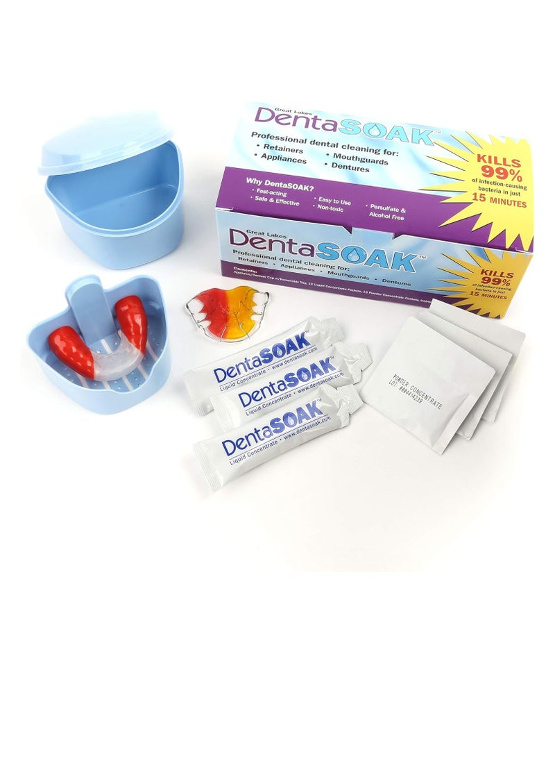 DentaSOAK - DentaSOAK® Starter Kit - Mouthguard, Retainer, Denture, Appliance Cleaner – 100% Safe – Non-Toxic, Persulfate Free, Gluten Free & Alcohol Free – 3 Month Supply – Mint Scented - Image 1