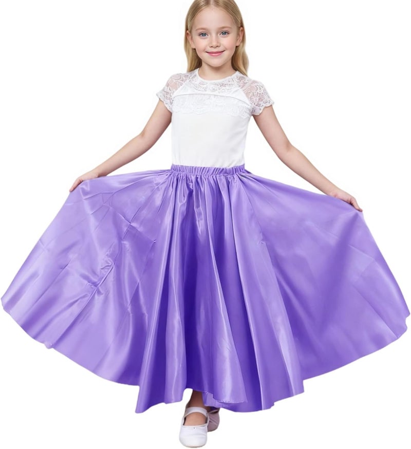 Sancan Girls Belly Latin Dance Skirt - Elastic Waist Ankle Length Full Flowy Circle Dancewear for Dance Practice Training - Image 1