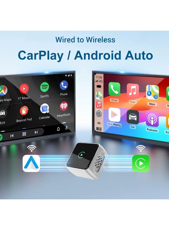 K6 Ultra 2-in-1 Wireless Adapter for CarPlay and Android is a wired to wireless converter that's easy to plug and play, reconnectable, compact, lag-free, and comes with both USB and Type-C cables for iPhones and Android devices. - Image 5