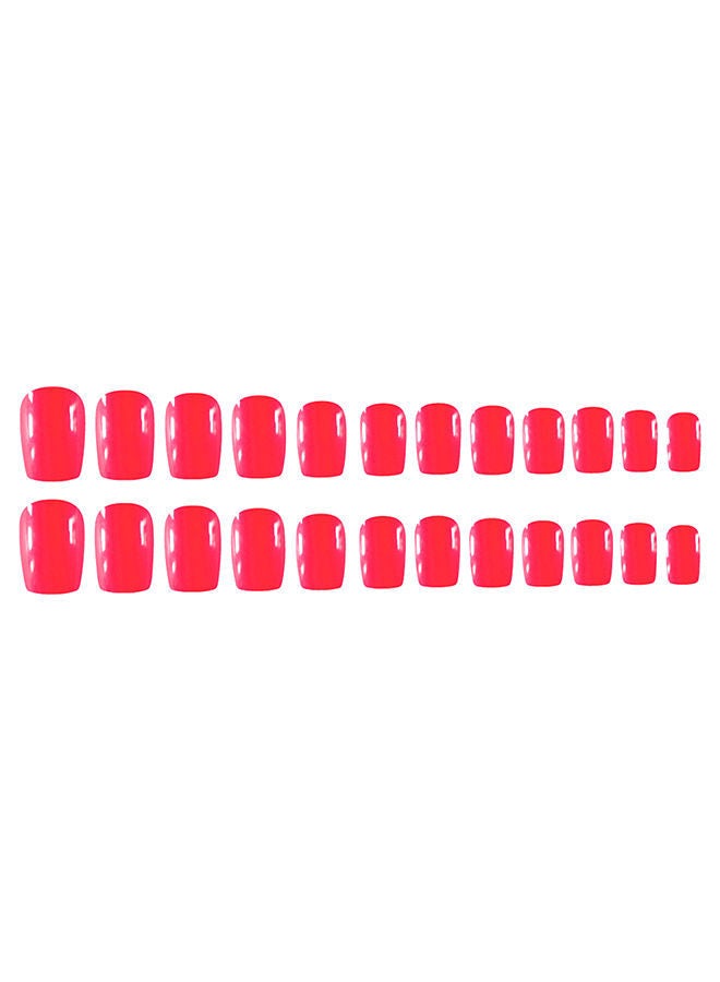 NIBEMINENT 24-Piece Natural French Short False Nail Tip Set Red - Image 1