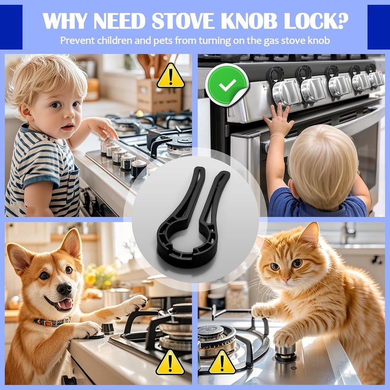 MCOTOP Store Gas Stove Knob Locks, Stove Knob Safety Covers for Child, Prevent Kids Pets from Turning on Stoves - Black-5 Pack - Image 4