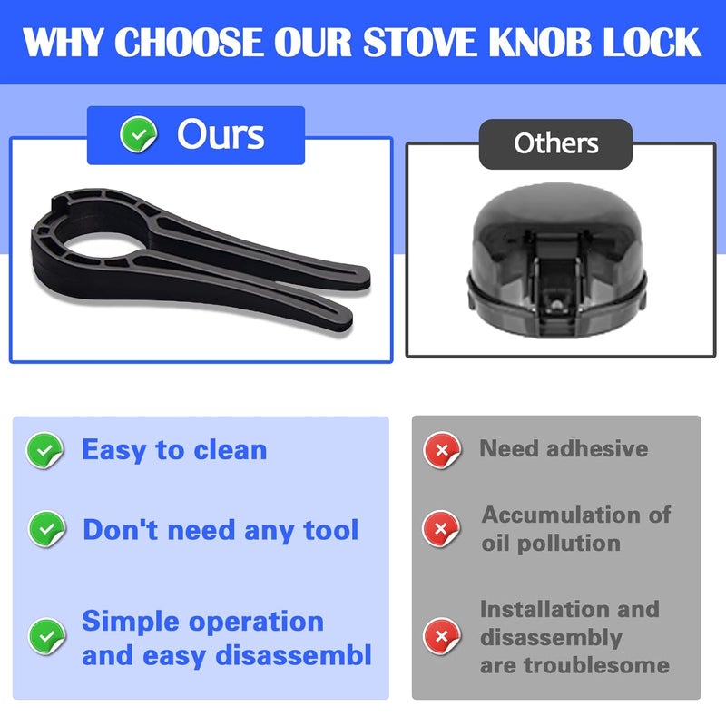MCOTOP Store Gas Stove Knob Locks, Stove Knob Safety Covers for Child, Prevent Kids Pets from Turning on Stoves - Black-5 Pack - Image 5