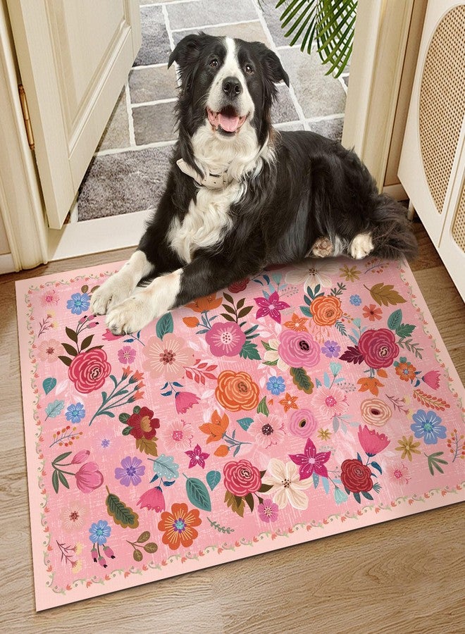moonysweet Washable Hot Pink Area Rug 5'×7' Hot Pink Boho Large Living Room Rug Floral Non-Slip Soft Oriental Vintage Color Bedroom Carpet Dining Room Nursery Home Office Indoor Decor - Image 2