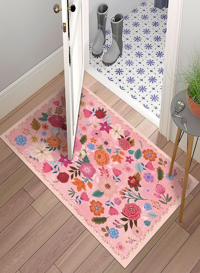 moonysweet Washable Hot Pink Area Rug 5'×7' Hot Pink Boho Large Living Room Rug Floral Non-Slip Soft Oriental Vintage Color Bedroom Carpet Dining Room Nursery Home Office Indoor Decor - Image 3